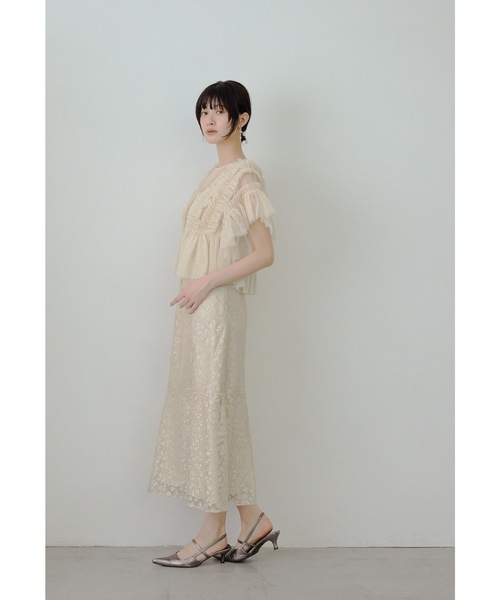niana(ニアナ)の「【低身長用サイズあり】チュールフリルペプラムブラウスセットドレス 2点セット レース キャミワンピース 結婚式 成人式 二次会 同窓会 入学式 卒業式 パーティードレス オケージョンドレス お呼ばれ(ドレス・レディース・ブルーグレー/ベージュ/グリーン系その他・S-Short/M/L)」の7枚目の写真