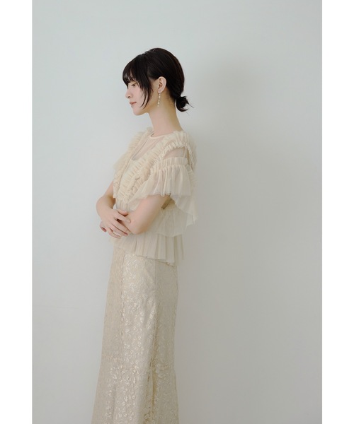 niana(ニアナ)の「【低身長用サイズあり】チュールフリルペプラムブラウスセットドレス 2点セット レース キャミワンピース 結婚式 成人式 二次会 同窓会 入学式 卒業式 パーティードレス オケージョンドレス お呼ばれ(ドレス・レディース・ブルーグレー/ベージュ/グリーン系その他・S-Short/M/L)」の8枚目の写真