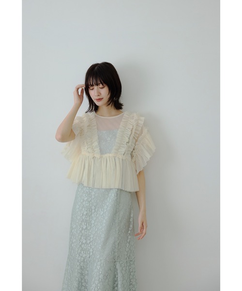niana(ニアナ)の「【低身長用サイズあり】チュールフリルペプラムブラウスセットドレス 2点セット レース キャミワンピース 結婚式 成人式 二次会 同窓会 入学式 卒業式 パーティードレス オケージョンドレス お呼ばれ(ドレス・レディース・ブルーグレー/ベージュ/グリーン系その他・S-Short/M/L)」の15枚目の写真