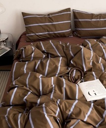 Fun & Daily（ファンアンドデイリー）の「F&D : 4ピース ストライプ ベッドカバー 枕カバー 寝具（ダブルサイズ）（寝具）」