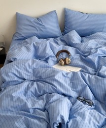 Fun & Daily（ファンアンドデイリー）の「F&D : 4ピース ストライプ ベッドカバー 枕カバー 寝具（ダブルサイズ）（寝具）」