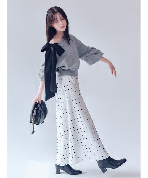 FRAY I.D（フレイアイディー）の「ハイウエストサテンナロースカート（スカート・レディース・ドット/ブラウン/ピンク・0/1）」の3枚目の写真