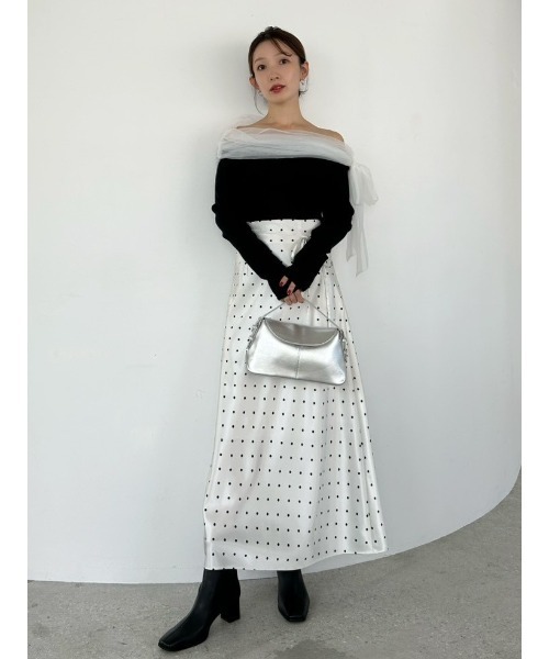 FRAY I.D（フレイアイディー）の「ハイウエストサテンナロースカート（スカート・レディース・ドット/ブラウン/ピンク・0/1）」の22枚目の写真