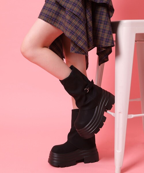 cs T&P(シーエスティーアンドピー)の「厚底カバーブーツ(ブーツ・レディース・ブラック/ダークブラウン・S/M/L/LL)」の1枚目の写真