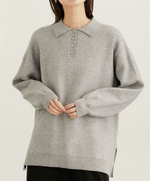 nissen | ポロカラースウエットライクセーター（長袖）(ニット/セーター)