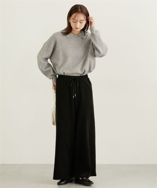 nissen（ニッセン）の「ポロカラースウエットライクセーター（長袖）（ニット/セーター・レディース・杢グレー/アイボリー/ブラック・S/M/L/LL）」の5枚目の写真