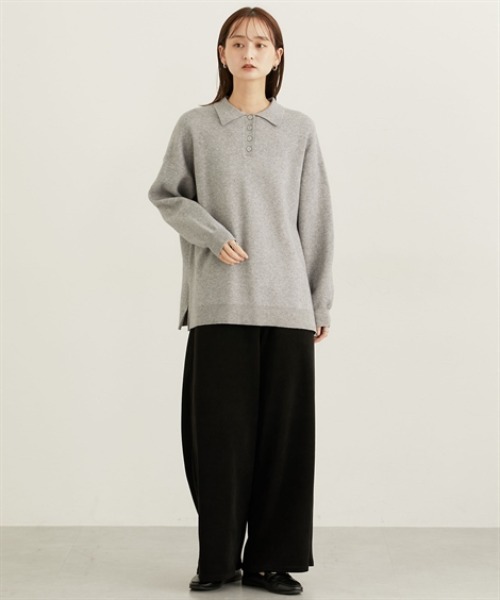 nissen（ニッセン）の「ポロカラースウエットライクセーター（長袖）（ニット/セーター・レディース・杢グレー/アイボリー/ブラック・S/M/L/LL）」の6枚目の写真