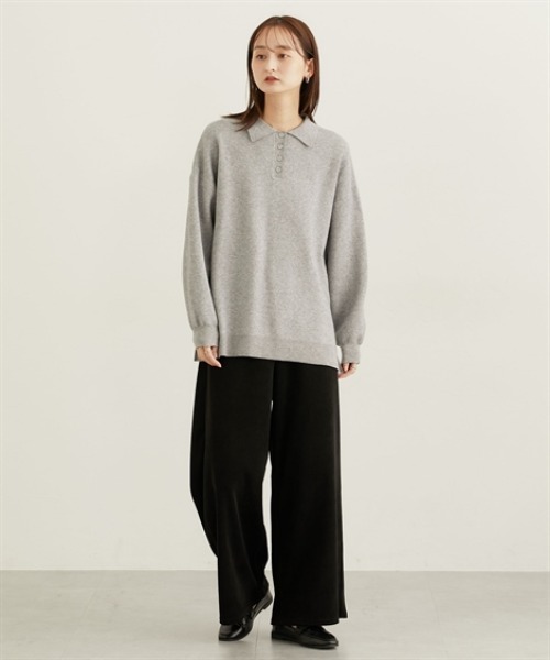 nissen（ニッセン）の「ポロカラースウエットライクセーター（長袖）（ニット/セーター・レディース・杢グレー/アイボリー/ブラック・S/M/L/LL）」の7枚目の写真