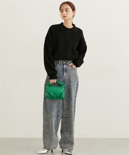 nissen（ニッセン）の「ポロカラースウエットライクセーター（長袖）（ニット/セーター・レディース・杢グレー/アイボリー/ブラック・S/M/L/LL）」の14枚目の写真