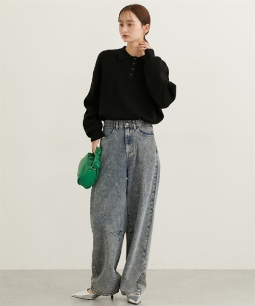 nissen（ニッセン）の「ポロカラースウエットライクセーター（長袖）（ニット/セーター・レディース・杢グレー/アイボリー/ブラック・S/M/L/LL）」の15枚目の写真