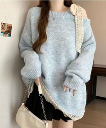 SPIGA | 肩ﾘﾎﾞﾝﾓﾁｰﾌｸﾙｰﾈｯｸﾆｯﾄ(ニット/セーター)