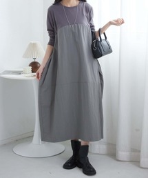 ルーズシルエット切り替えロングワンピース