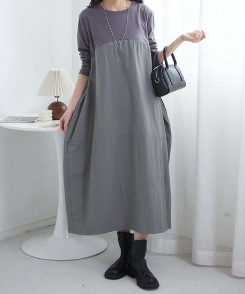 MAISON DE THERESE（メゾン ド テレーズ）の「ルーズシルエット切り替えロングワンピース（ワンピース・レディース・ブラック/グレー/ネイビー・FREE）」の2枚目の写真