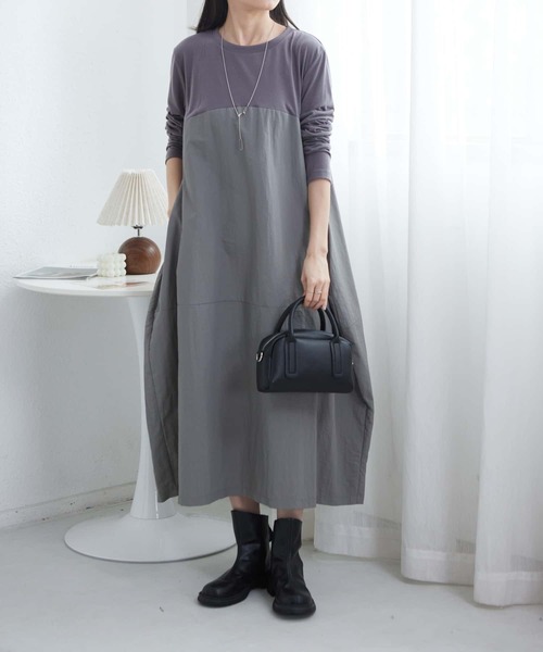 MAISON DE THERESE（メゾン ド テレーズ）の「ルーズシルエット切り替えロングワンピース（ワンピース・レディース・ブラック/グレー/ネイビー・FREE）」の4枚目の写真