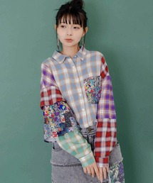 ScoLar/スカラー　パッチワークチェックシャツ