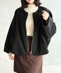Ruwan yu（ルワンユー）の「ノーカラーショートコート【大きいサイズ対応】（ノーカラージャケット）」