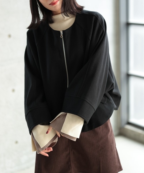 Ruwan yu（ルワンユー）の「ノーカラーショートコート【大きいサイズ対応】（ノーカラージャケット・レディース・ブラック・L/LL/3L/4L）」の15枚目の写真