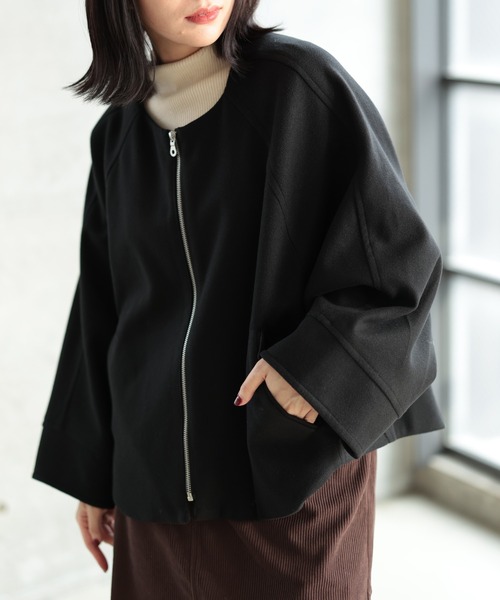 Ruwan yu（ルワンユー）の「ノーカラーショートコート【大きいサイズ対応】（ノーカラージャケット・レディース・ブラック・L/LL/3L/4L）」の16枚目の写真