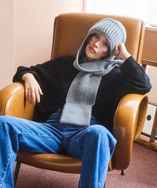 BAYFLOW（ベイフロー）の「ニットマフラーフライトハット（ハット・レディース・ブラック/グレー・FREE）」の3枚目の写真