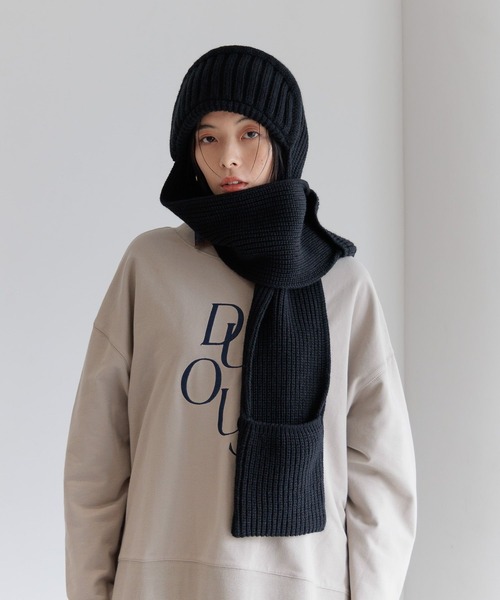 BAYFLOW（ベイフロー）の「ニットマフラーフライトハット（ハット・レディース・ブラック/グレー・FREE）」の21枚目の写真