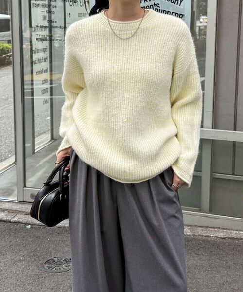 fredy emue（フレディエミュ）の「ミドル丈片畦ニットプルオーバー（ニット/セーター・レディース・イエロー/カーキ/ベビーピンク/ライトグレー・38）」の4枚目の写真