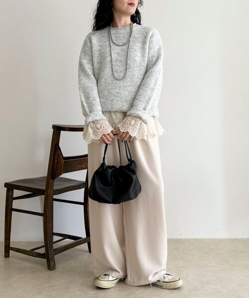 fredy emue（フレディエミュ）の「ミドル丈片畦ニットプルオーバー（ニット/セーター・レディース・イエロー/カーキ/ベビーピンク/ライトグレー・38）」の21枚目の写真