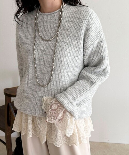 fredy emue（フレディエミュ）の「ミドル丈片畦ニットプルオーバー（ニット/セーター・レディース・イエロー/カーキ/ベビーピンク/ライトグレー・38）」の22枚目の写真