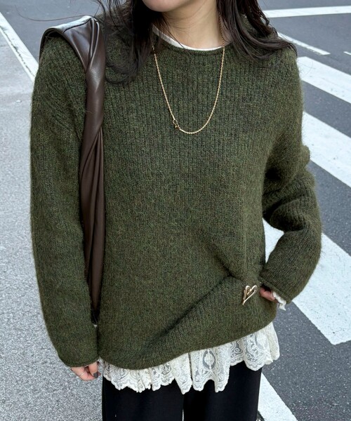 fredy emue（フレディエミュ）の「ミドル丈片畦ニットプルオーバー（ニット/セーター・レディース・イエロー/カーキ/ベビーピンク/ライトグレー・38）」の7枚目の写真