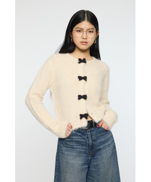 MOUSSY FRONT RIBBON カーディガン　　アイボリー FRONT RIBBON カーディガン（カーディガン/ボレロ）｜MOUSSY（マウジー