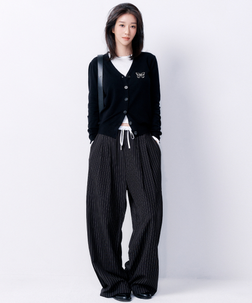 NICK&NICOLE(ニックアンドニコール)の「STRIPE LAYERED PINTUCK SLACKS_BLACK(スラックス・レディース・その他・FREE)」の1枚目の写真