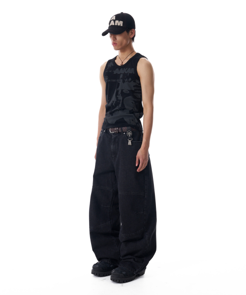 AAKAM（アーカム）の「Knee Incision Washed Denim Pants (Black)（デニムパンツ・レディース・その他・1/2）」の10枚目の写真