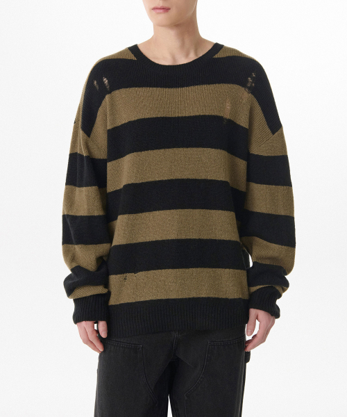 90s Grunge Clip‑style Crewneck Knit — трикотажный свитер в стиле 90‑х (беж/черный)