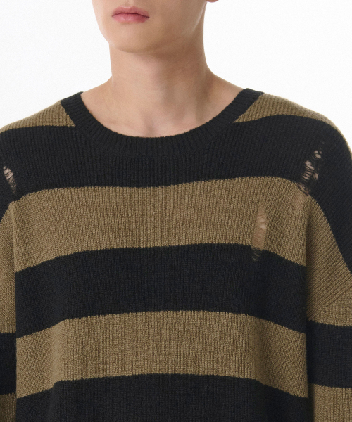 MUSINSA STANDARD（ムシンサスタンダード）の「90年代グランジストライプクルーネックニット[ベージュ/ブラック]（ニット/セーター・メンズ・その他・XX-LARGE/X-LARGE/MEDIUM/LARGE）」の3枚目の写真
