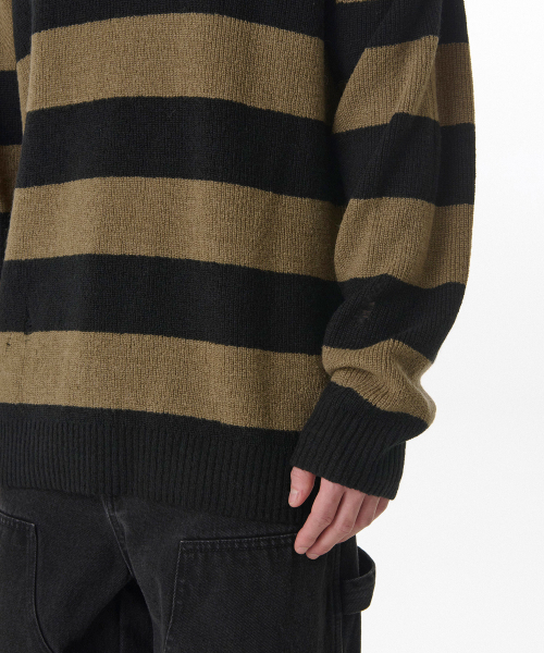 MUSINSA STANDARD（ムシンサスタンダード）の「90年代グランジストライプクルーネックニット[ベージュ/ブラック]（ニット/セーター・メンズ・その他・XX-LARGE/X-LARGE/MEDIUM/LARGE）」の7枚目の写真