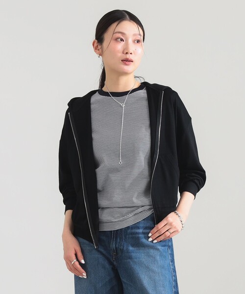 WRAPINKNOT(ラッピンノット)の「WRAPINKNOT / メリノウール ジップ フーディー(パーカー・レディース・ブラック/ブラウン・ONE SIZE)」の2枚目の写真