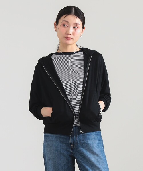 WRAPINKNOT(ラッピンノット)の「WRAPINKNOT / メリノウール ジップ フーディー(パーカー・レディース・ブラック/ブラウン・ONE SIZE)」の6枚目の写真
