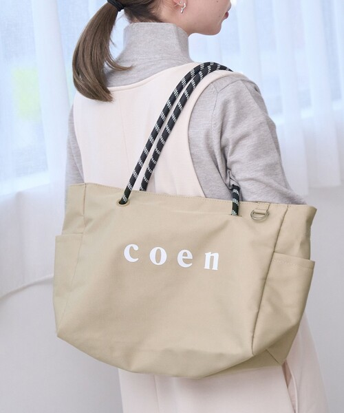coen(コーエン)の「【再入荷/新色登場】coen(コーエン)ロゴ ポリキャンバスショルダーバッグ(WEB限定カラーあり)(ショルダーバッグ・レディース・グレー/ブラック/ネイビー/ベージュ・FREE)」の3枚目の写真