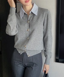 gossip！ロサンゼルス（ゴシップロサンゼルス）の「Y2K ストライプ襟 シャツ ニット カーディガン（ニット/セーター）」