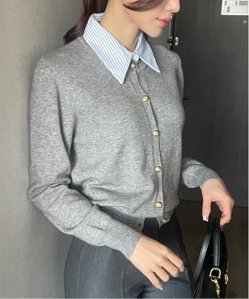 gossip！ロサンゼルス（ゴシップロサンゼルス）の「Y2K ストライプ襟 シャツ ニット カーディガン（ニット/セーター・レディース・グレー/ブラック/ワイン・M）」の13枚目の写真