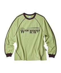 TRAVEL（トラベル）の「ワークショップユニフォームラインラグランロングスリーブイエローグリーン（Tシャツ/カットソー）」