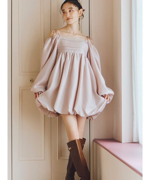 LILY BROWN（リリーブラウン）の「バルーンミニドレス（その他トップス・レディース・ドット/ネイビー/ピンク・F）」の5枚目の写真