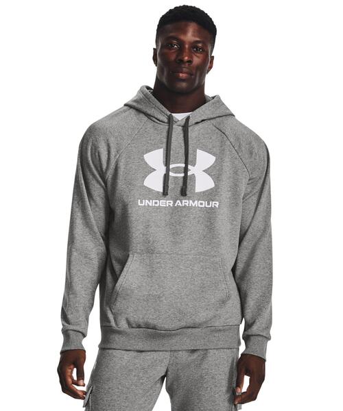 UNDER ARMOUR(アンダーアーマー)の「UAライバルフリース ロゴ フーディー(トレーニング/メンズ)(スウェット・メンズ・グレー×ホワイト・M/XL/L/S/2XL)」の1枚目の写真