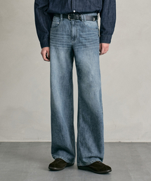 [リネンライク]Linen Like Mid Rise Wide Jeans DCPT039MidBlueB