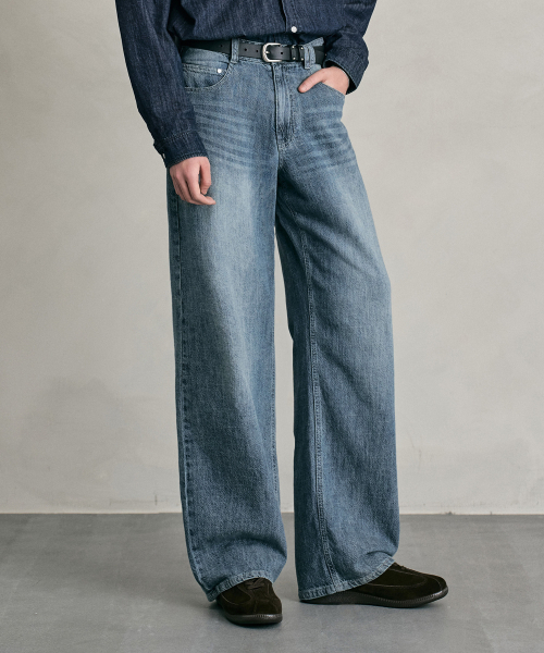 DECET（デケト）の「[リネンライク]Linen Like Mid Rise Wide Jeans DCPT039MidBlueB（デニムパンツ・メンズ・その他・26/28/30/32/34）」の2枚目の写真