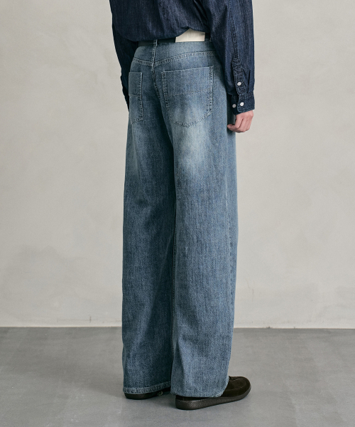 DECET（デケト）の「[リネンライク]Linen Like Mid Rise Wide Jeans DCPT039MidBlueB（デニムパンツ・メンズ・その他・26/28/30/32/34）」の5枚目の写真