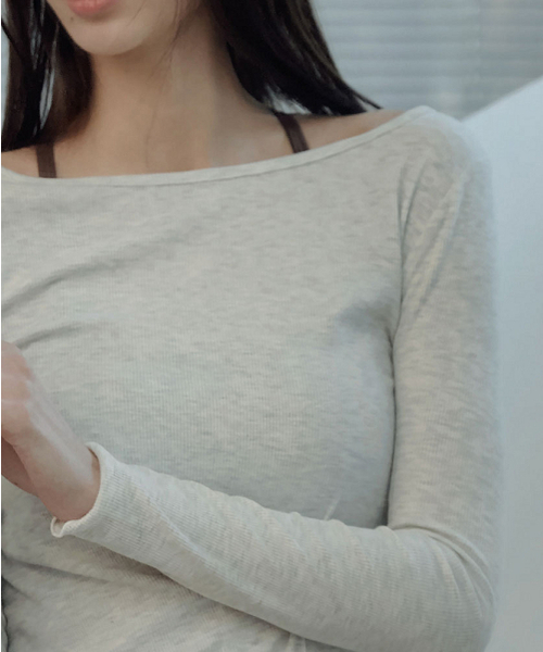 DEVIWEAR（デヴィウェア）の「ダブルボタン ラップロングスリーブ DEVI-T0124-メランジオートミール（Tシャツ/カットソー・レディース・ライトグレー・FREE）」の4枚目の写真