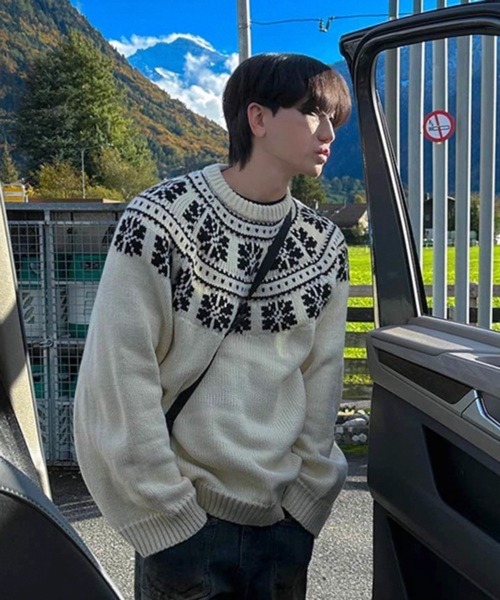 NOWLE(ノウル)の「【NOWLE】ウィンター レトロ ノルディック柄 プルオーバー ニット(ニット/セーター・メンズ・ネイビー/オフホワイト・X-LARGE/LARGE/MEDIUM)」の8枚目の写真