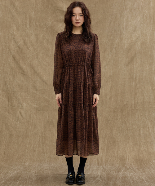 Chiffon Leopard Maxi Dress [Brown]