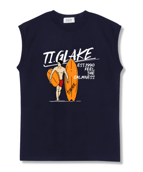TI.GLAKE(ティーグレイク)の「サーフマン オーバーサイズ ノースリーブTシャツ ネイビー(Tシャツ/カットソー・レディース・その他・LARGE/X-LARGE/XX-LARGE)」の1枚目の写真