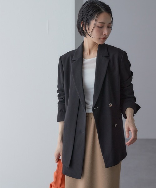 Callarus(カラルス)の「<単品>ストレッチレイヤーデザインテーラードジャケット〔Callarus〕(テーラードジャケット・レディース・ブラック/グレー・S/M/L/LL/3L)」の4枚目の写真